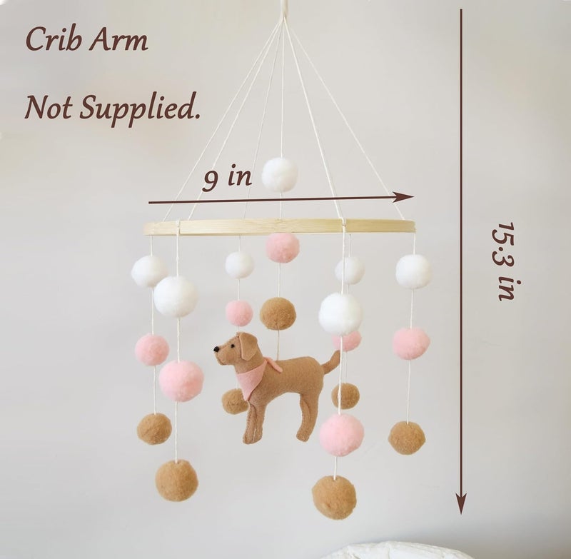 Goukurlsma Baby Crib Mobile for Girls Boys Dog Theme Baby Mobile for Crib Mobile for Bassinet with Felt Ball, Pink - Image 2